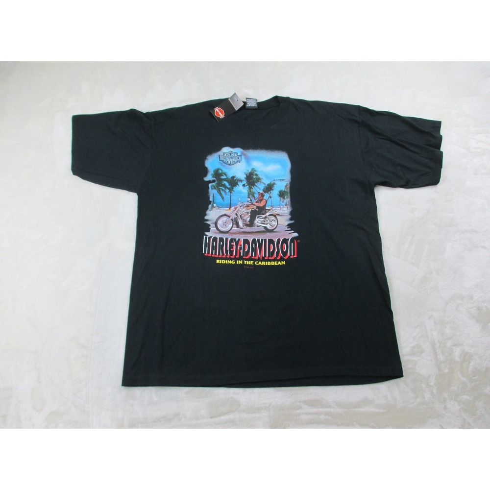 NEW VINTAGE Harley Davidson Shirt Mens Extra Large Black‎ Riding Caribbean 2001*